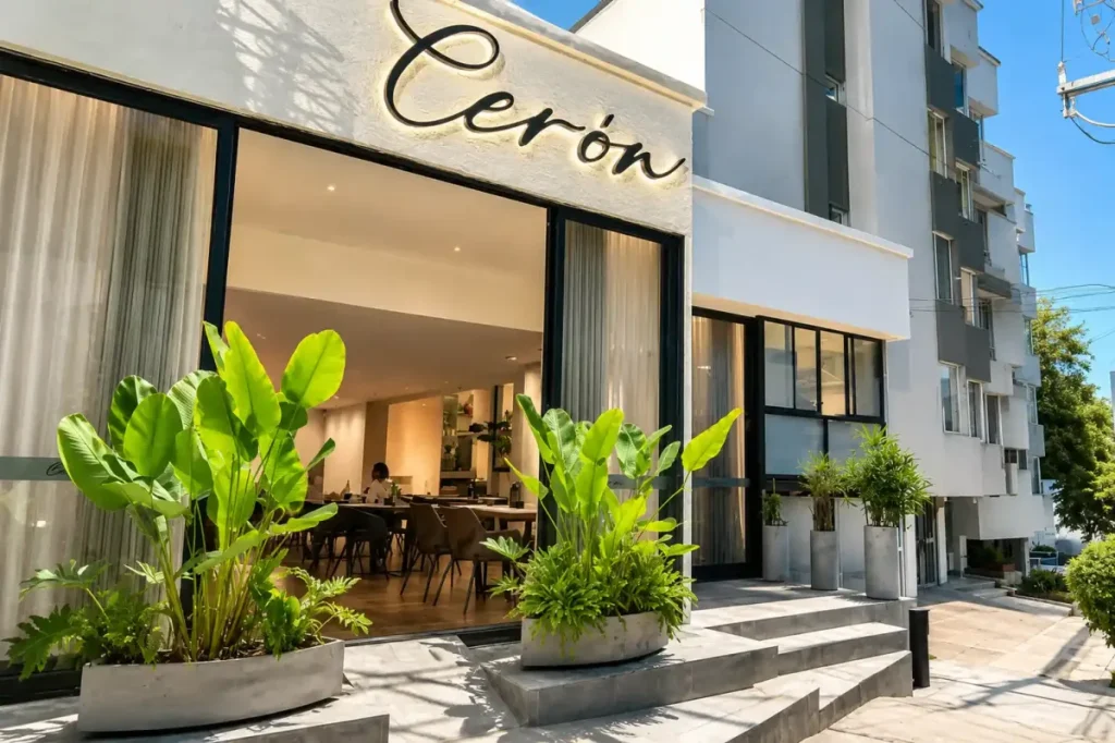 Entrada de Cerón Cocina de Autor con vegetación en Armenia, Quindío