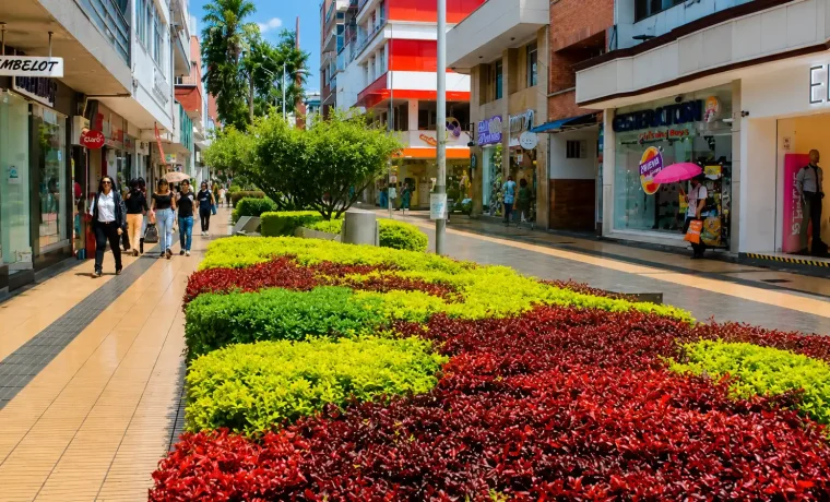 Paseo peatonal y jardines del Centro Comercial Cielos Abiertos de Armenia