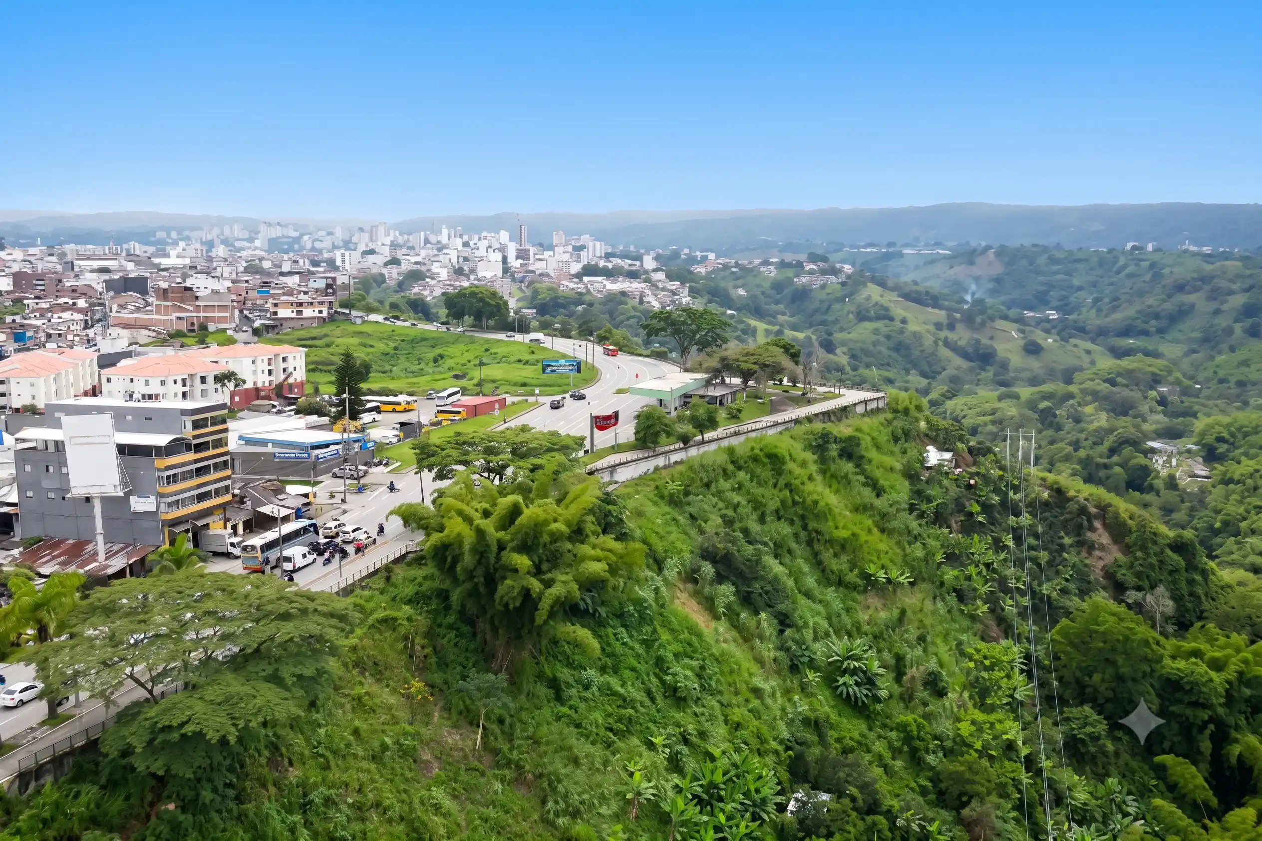 Panorámica urbana de Armenia y paisaje verde desde el Mirador de La Secreta