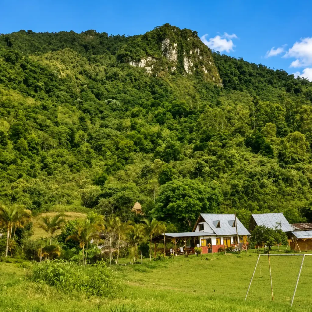 Cerro rocoso de Peñas Blancas sobre el ecoparque en Calarcá, Quindío