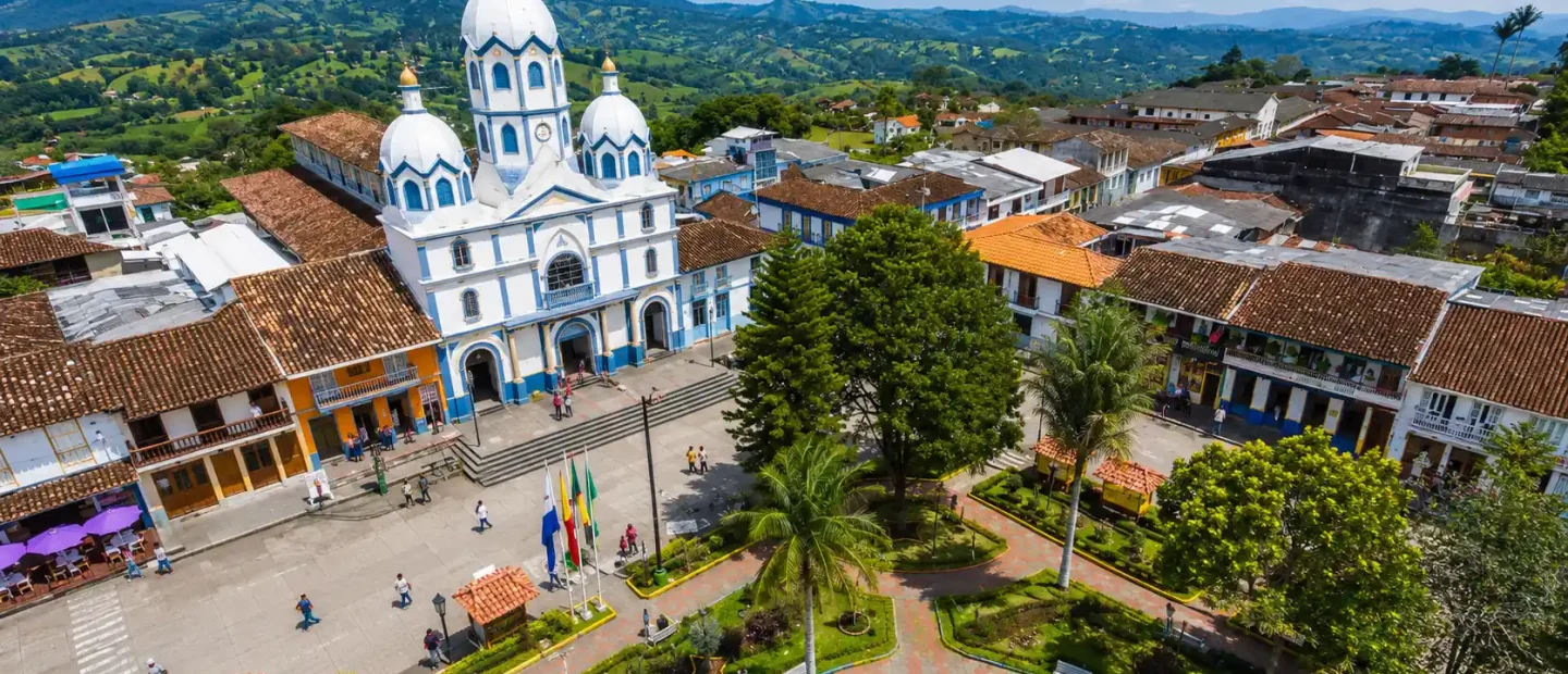 Vista aérea de la plaza principal de Filandia, Quindío