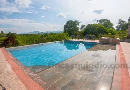 Área exterior con piscina y espacio de descanso, vista desde el área exterior
