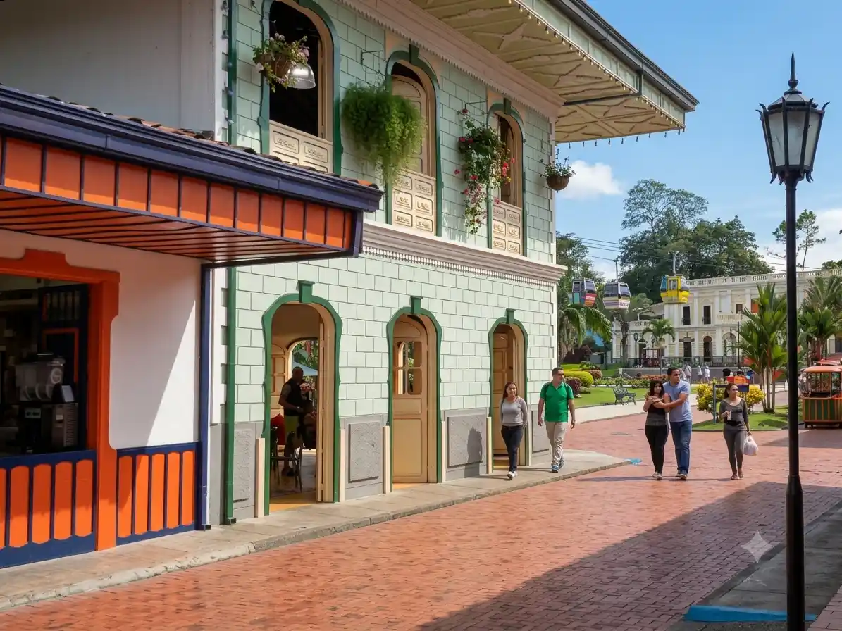 Entrada y entorno turistico del Parque del Cafe en Montenegro, Quindio, referencia visual para planear la visita.